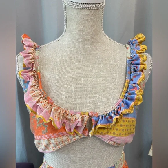 FREE PEOPLE AS IT WAS SET LARGE SKIRT BRA TOP RUFFLE COLORFUL - Picture 7 of 13